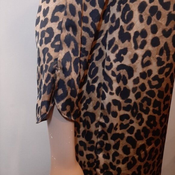Jones New York Leopard Shift Dress Silky 3/4 Sleeve Zip Shoulder Womens Size 6 - Picture 11 of 12